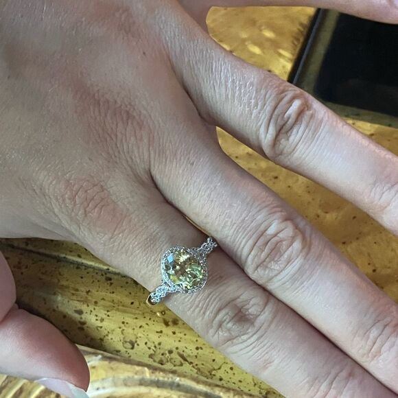 Natural Golden Apatite Sterling Silver Halo Ring Size 10 - Picture 4 of 9